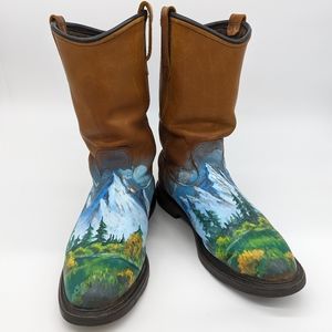 Hand-painted Red Wing Boots, size 11 mens brown